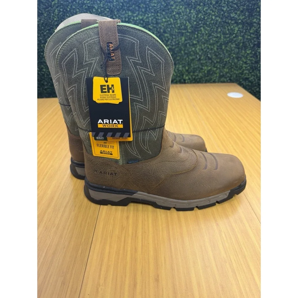 Ariat Men's Rebar Flex Western H2O Work Boot Rye Brown/Olive Green 13 EE Wide